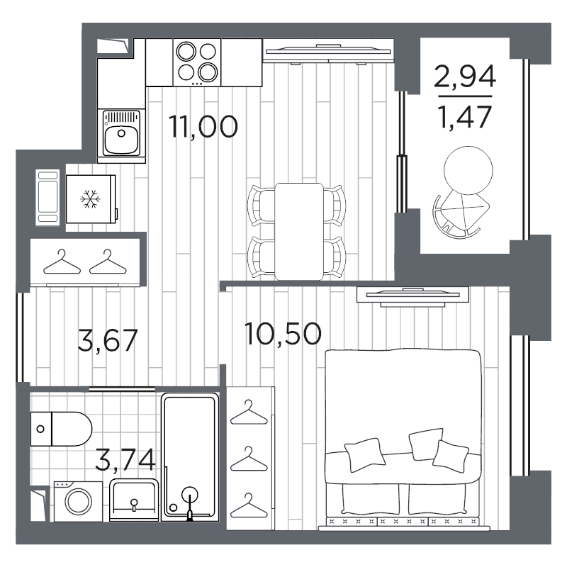 1-комнатная квартира, 30.38 м² в ЖК "Оптимист" - планировка, фото №1