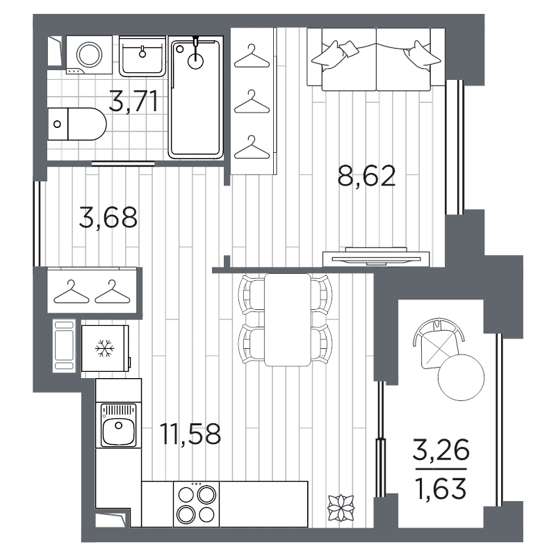 1-комнатная квартира, 29.22 м² в ЖК "Оптимист" - планировка, фото №1