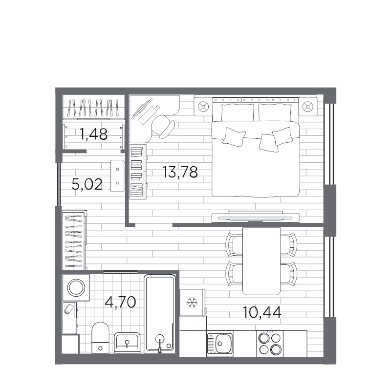 1-комнатная квартира, 35.42 м² в ЖК "PLUS Пулковский" - планировка, фото №1