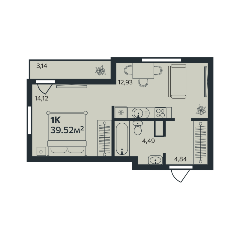 1-комнатная квартира, 39.52 м² в ЖК "Эдельвейс.Янино" - планировка, фото №1