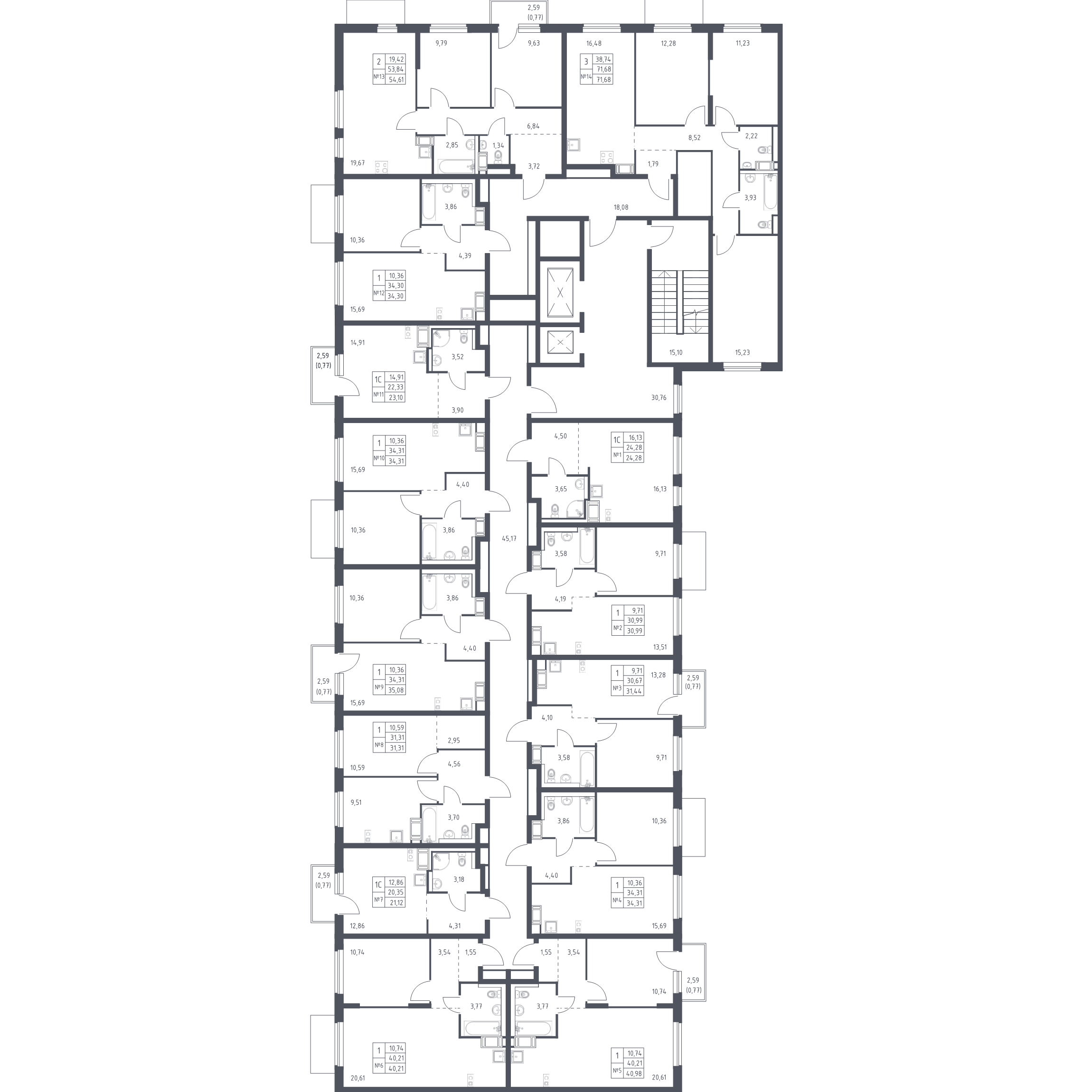 1-комнатная квартира, 31.31 м² в ЖК "Квартал Торики" - планировка этажа