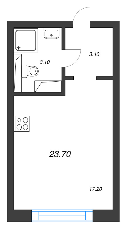 Квартира-студия, 23.7 м² в ЖК "Большая Охта" - планировка, фото №1