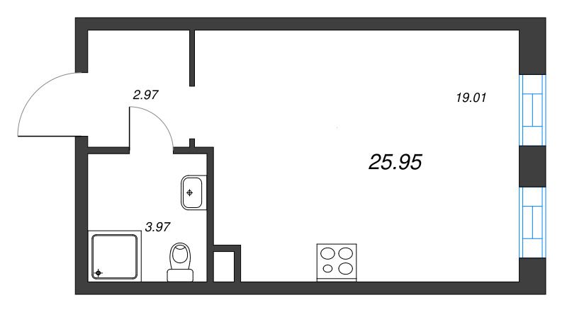 Квартира-студия, 26.7 м² в ЖК "Зум на Неве" - планировка, фото №1