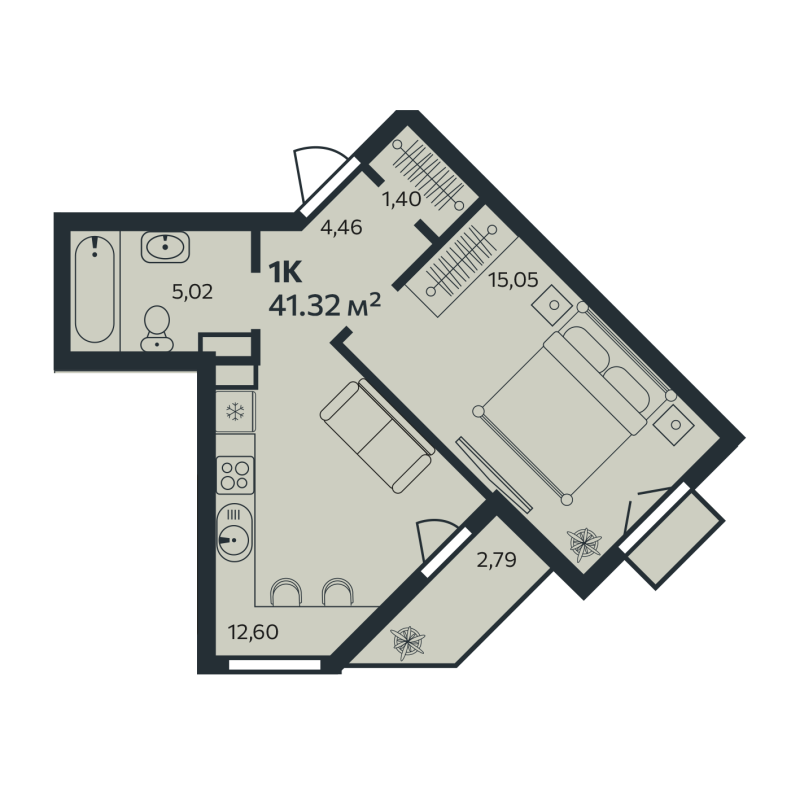 1-комнатная квартира, 41.32 м² в ЖК "Эдельвейс.Янино" - планировка, фото №1