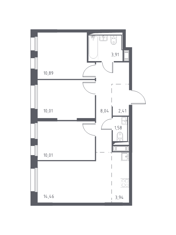 4-комнатная (Евро) квартира, 65.25 м² в ЖК "Новые Лаврики" - планировка, фото №1