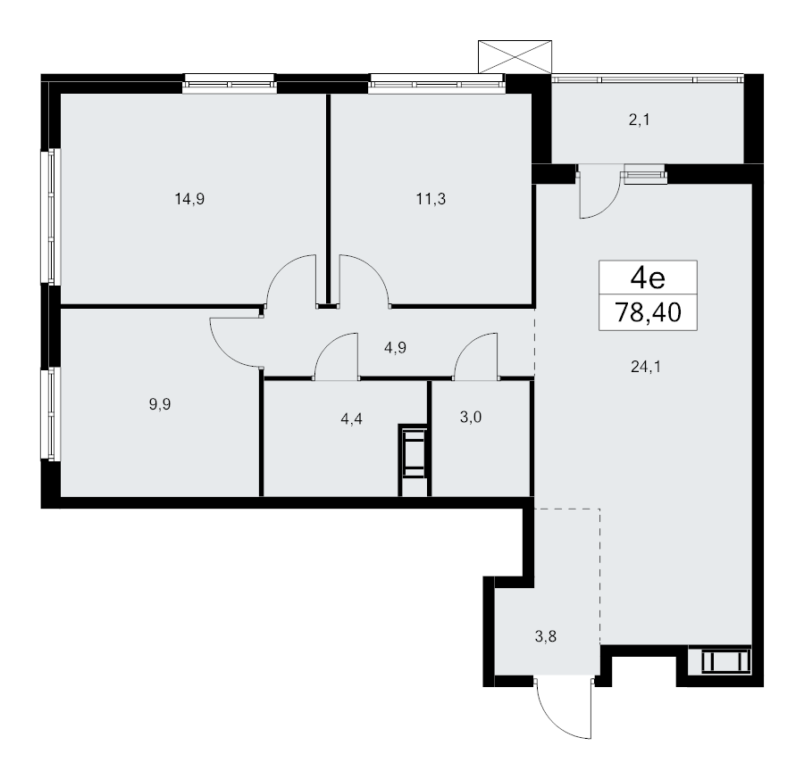 4-комнатная (Евро) квартира, 78.4 м² - планировка, фото №1