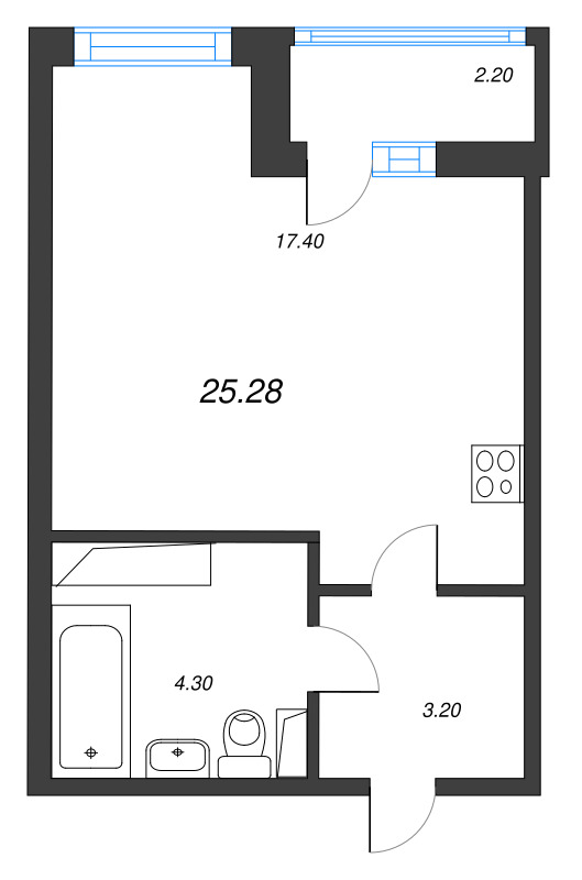 Квартира-студия, 26 м² в ЖК "Аэросити" - планировка, фото №1