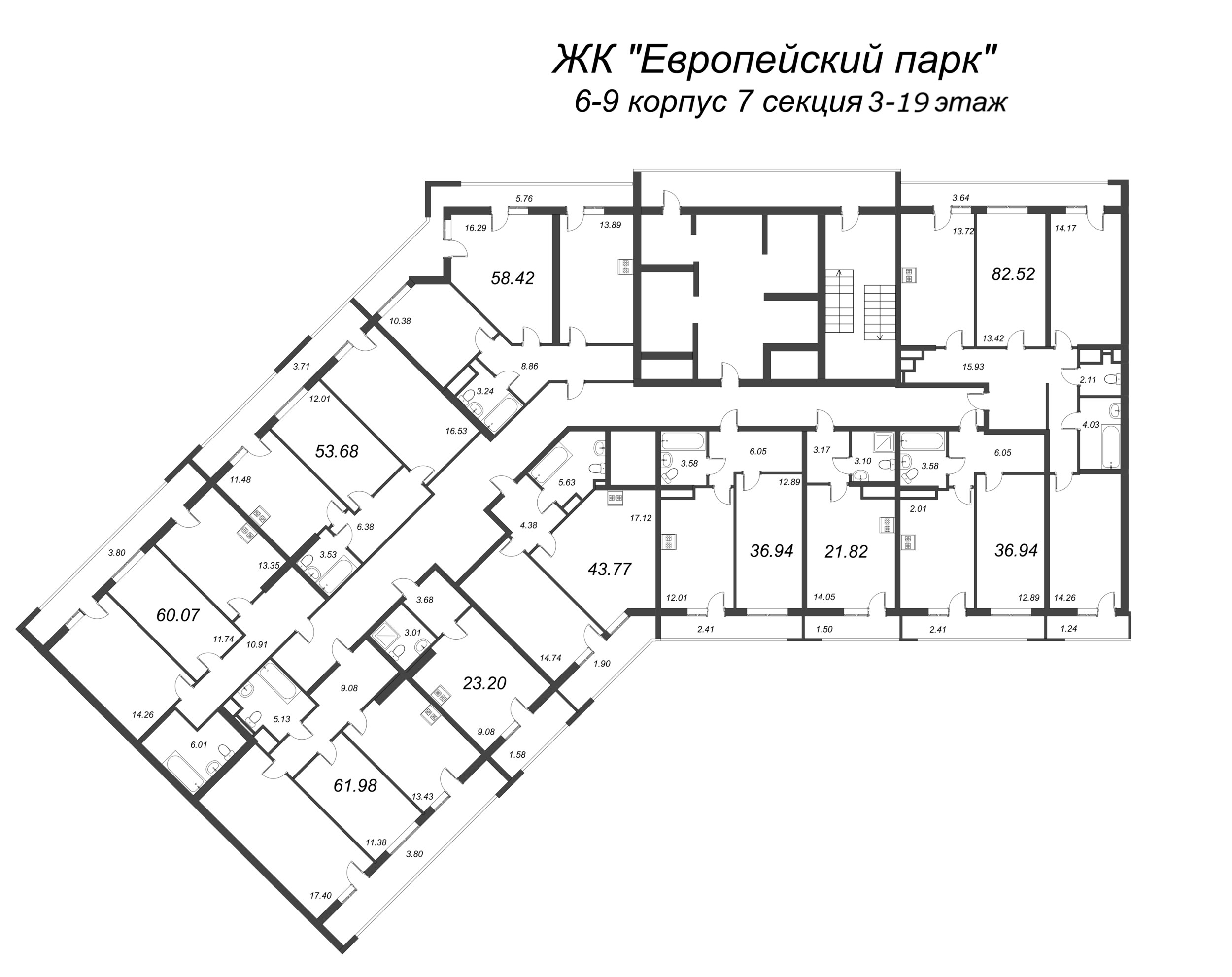 1-комнатная квартира, 34.9 м² в ЖК "Европейский Парк" - планировка этажа