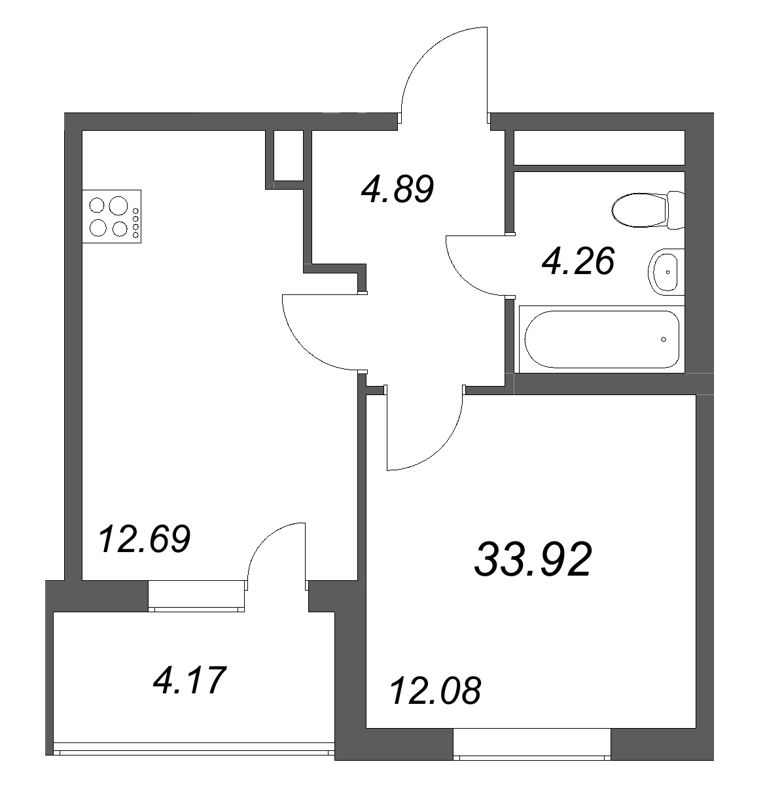 1-комнатная квартира, 33.92 м² в ЖК "ЮгТаун" - планировка, фото №1