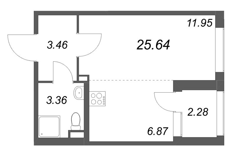 Квартира-студия, 25.64 м² в ЖК "Дубровский" - планировка, фото №1