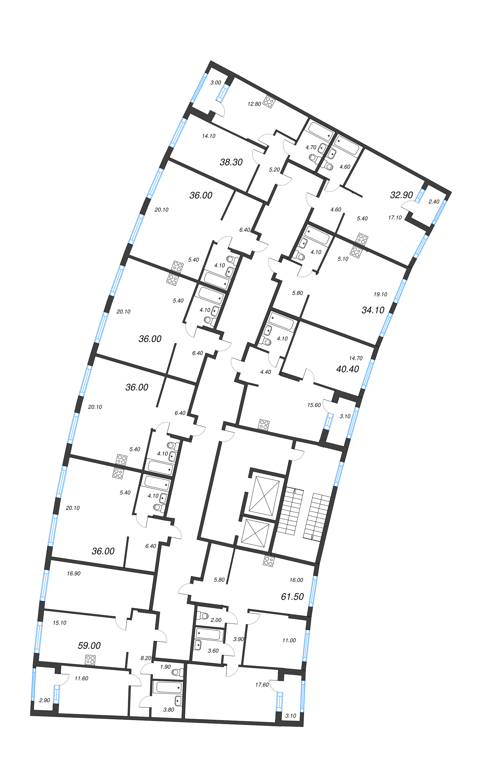 Квартира-студия, 36 м² в ЖК "Ягодное Река Парк" - планировка этажа