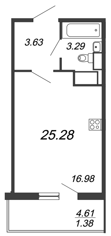 Квартира-студия, 25.28 м² - планировка, фото №1