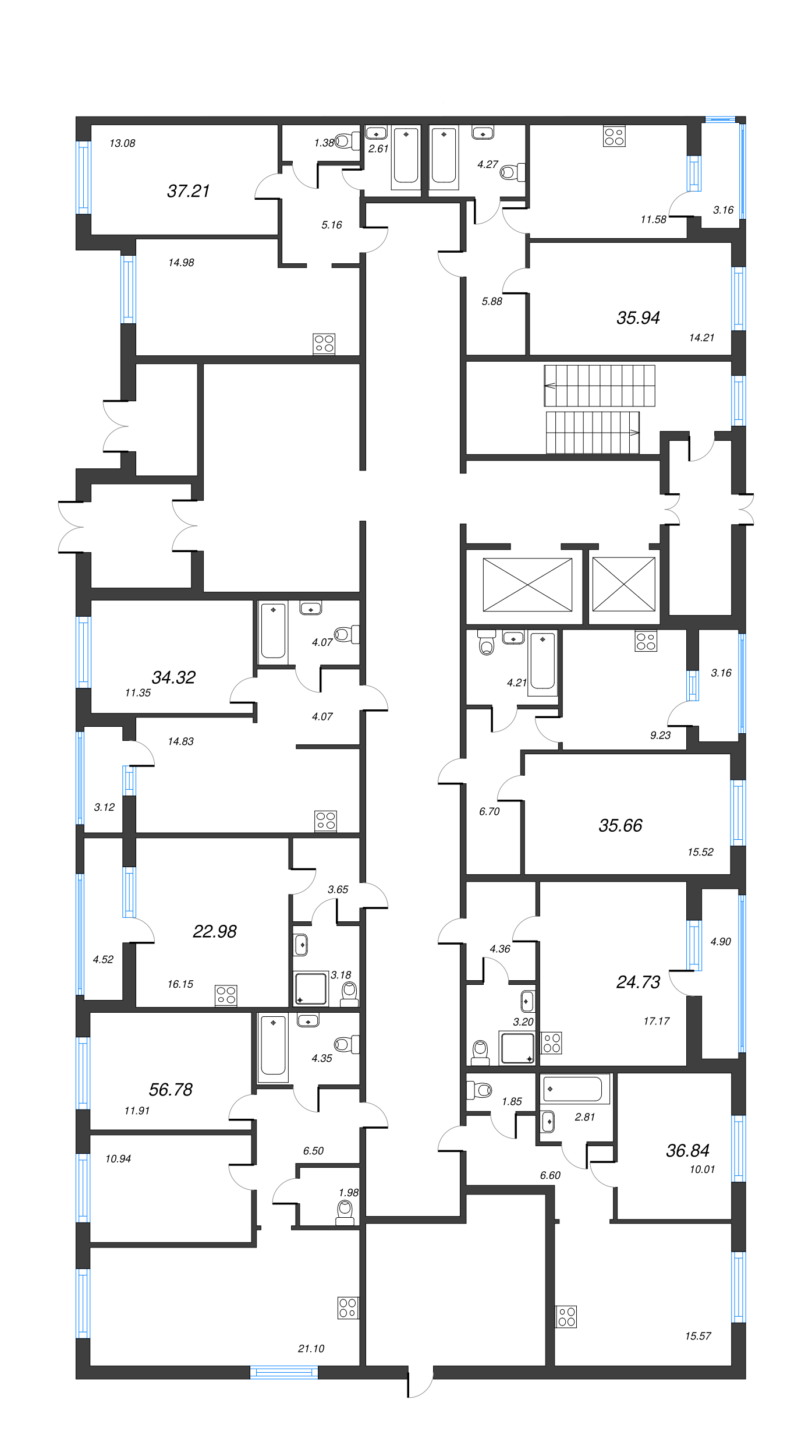 1-комнатная квартира, 37.21 м² - планировка этажа