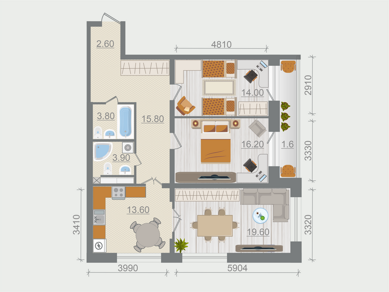 3-комнатная квартира, 88.6 м² в ЖК "Эко Квартал Гармония" - планировка, фото №1