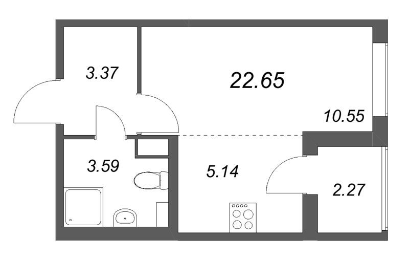 Квартира-студия, 22.65 м² в ЖК "Любоград" - планировка, фото №1
