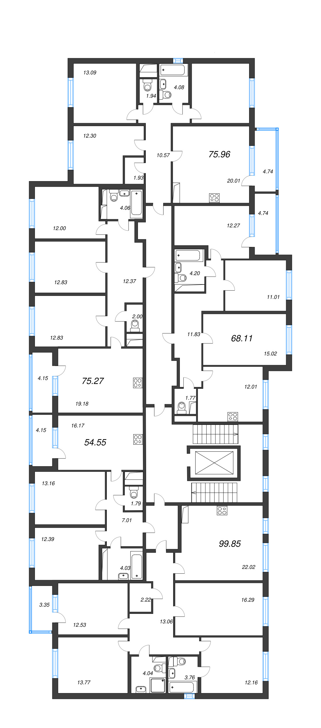 3-комнатная квартира, 68.11 м² в ЖК "ЮгТаун" - планировка этажа