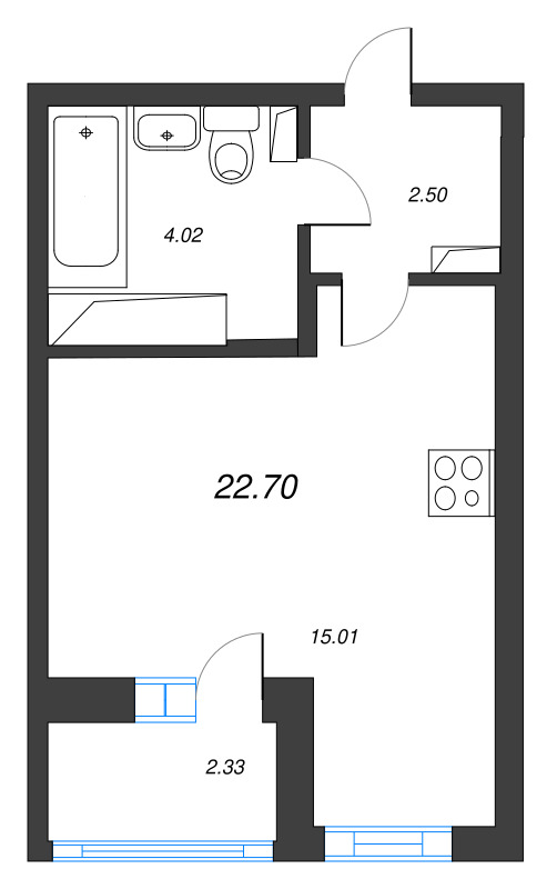 Квартира-студия, 22.7 м² в ЖК "AEROCITY" - планировка, фото №1
