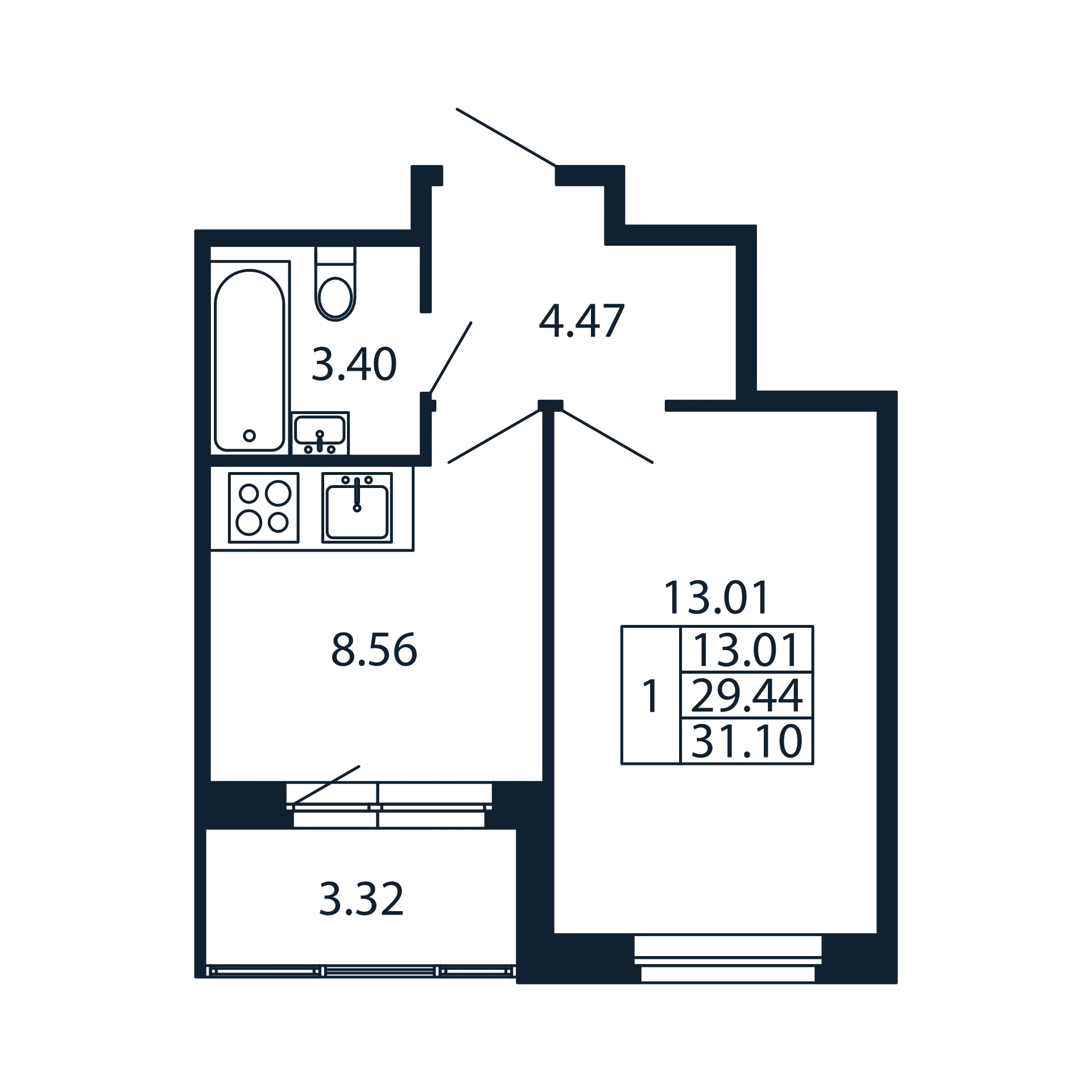 1-комнатная квартира, 29.44 м² в ЖК "Полис Новоселье" - планировка, фото №1