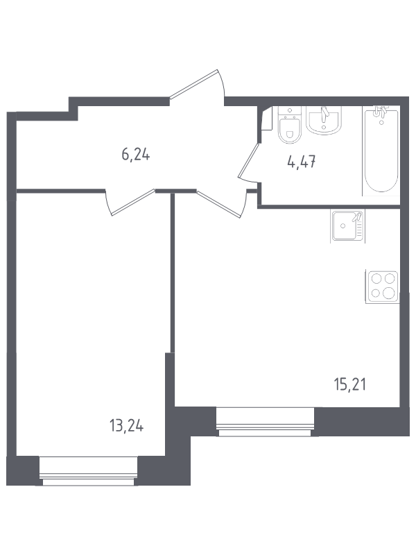 2-комнатная (Евро) квартира, 39.16 м² - планировка, фото №1