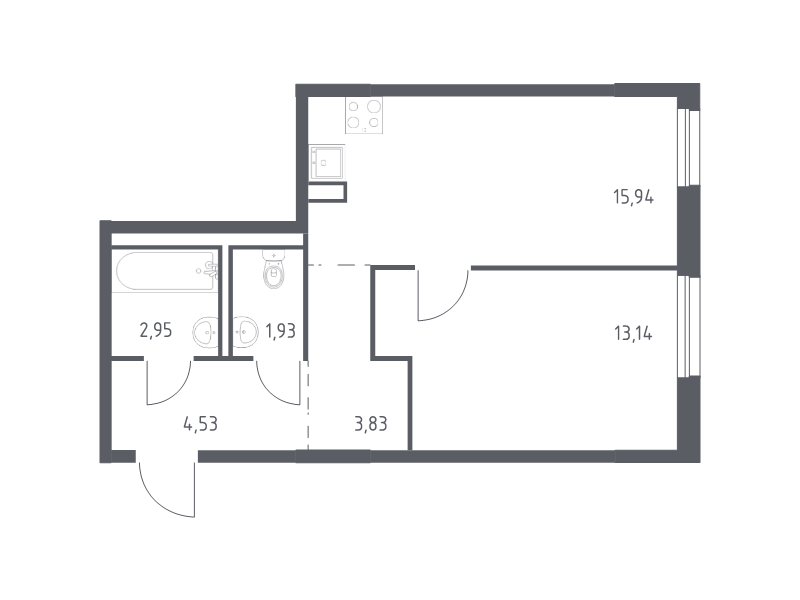 2-комнатная (Евро) квартира, 42.32 м² в ЖК "Невская Долина" - планировка, фото №1