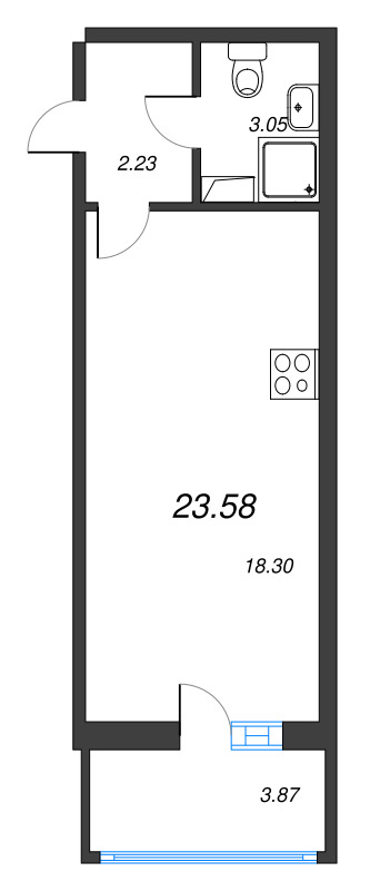 Квартира-студия, 23.58 м² в ЖК "Полис ЛАВрики" - планировка, фото №1