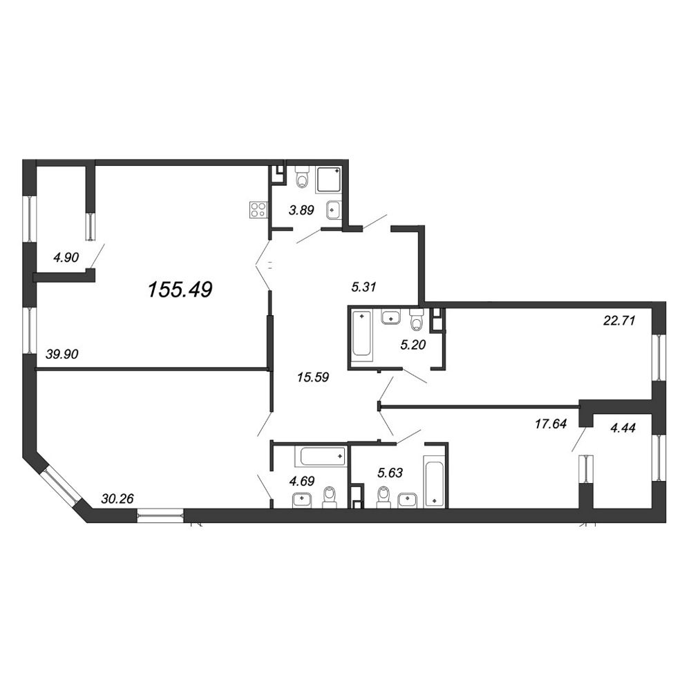 3-комнатная квартира, 156.6 м² - планировка, фото №1