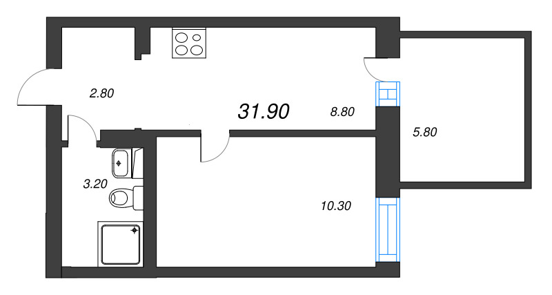 1-комнатная квартира, 27.1 м² в ЖК "Эко Квартал Нега" - планировка, фото №1