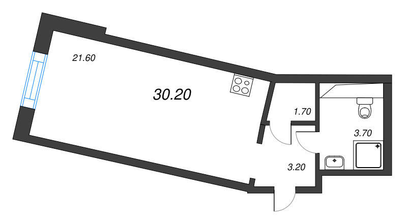 Квартира-студия, 30.2 м² в ЖК "Большая Охта" - планировка, фото №1