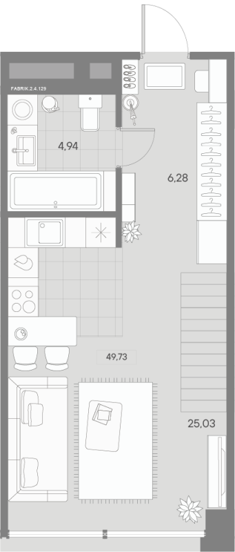 2-комнатная (Евро) квартира, 49.73 м² - планировка, фото №1