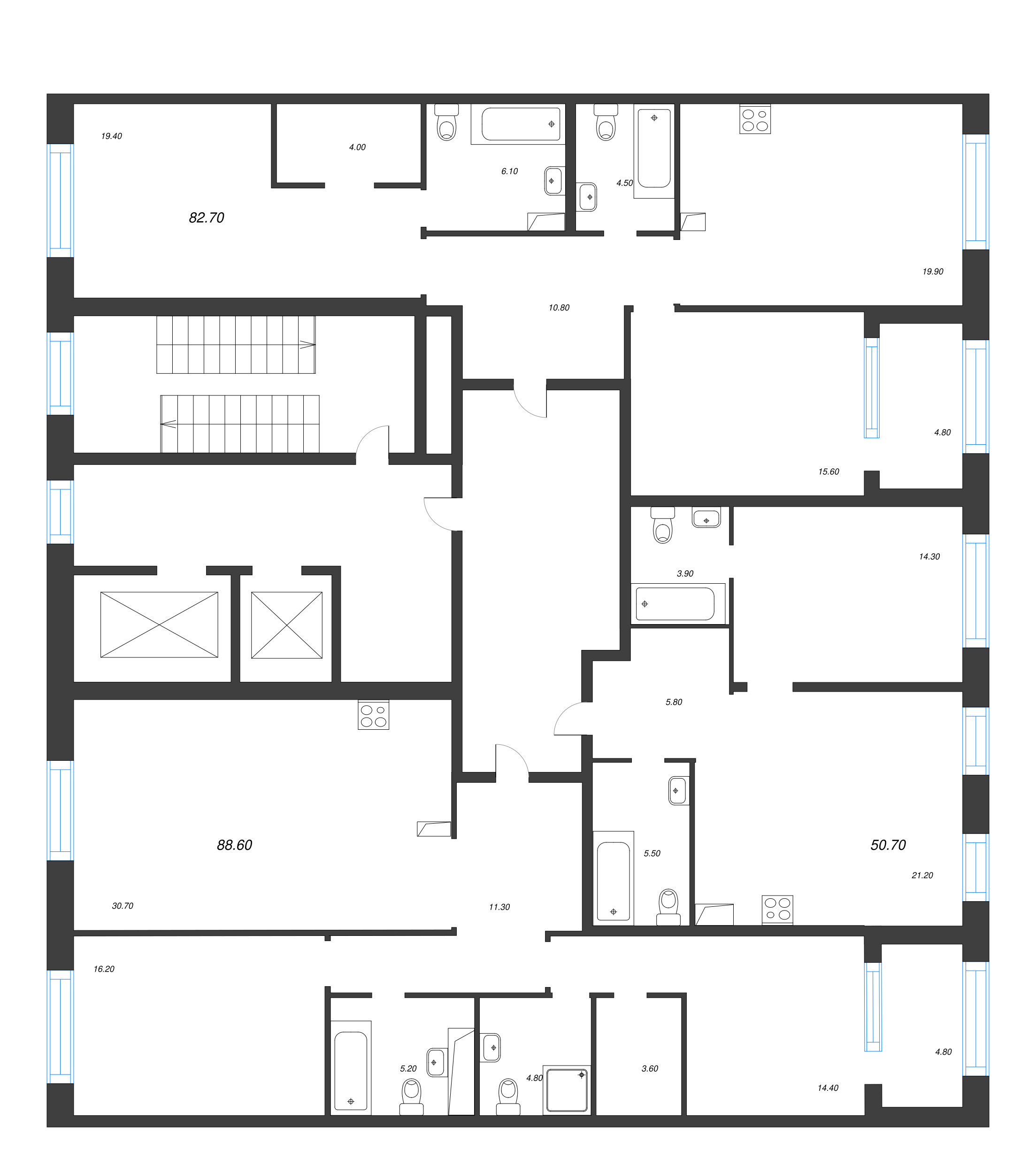 2-комнатная (Евро) квартира, 50.7 м² в ЖК "ЛДМ" - планировка этажа