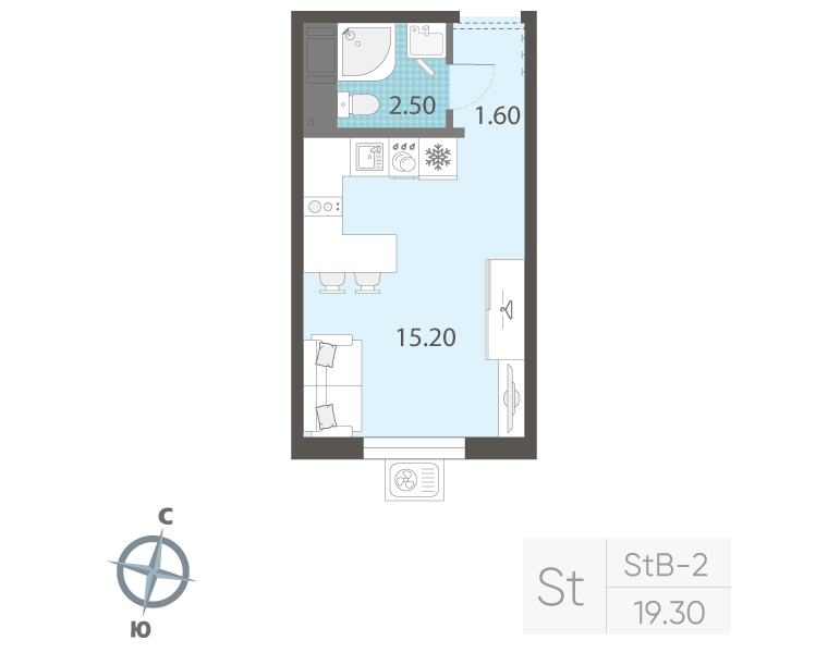 Квартира-студия, 19.3 м² в ЖК "ЛСР. Ржевский парк" - планировка, фото №1