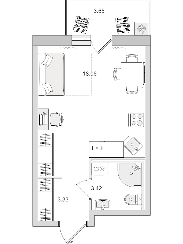 Квартира-студия, 28.47 м² в ЖК "Новые горизонты" - планировка, фото №1