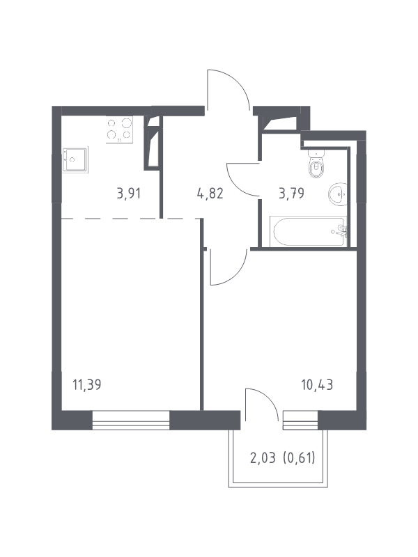 2-комнатная (Евро) квартира, 34.95 м² - планировка, фото №1