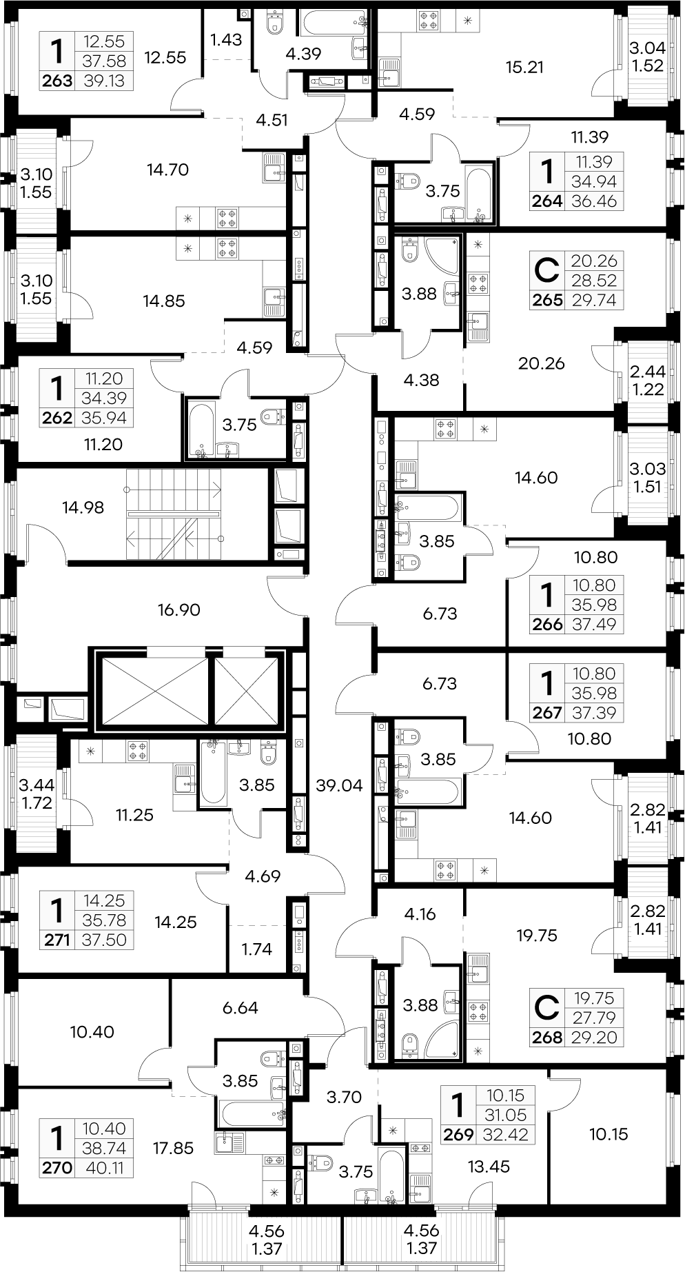 2-комнатная (Евро) квартира, 36.46 м² в ЖК "GloraX Парголово" - планировка этажа