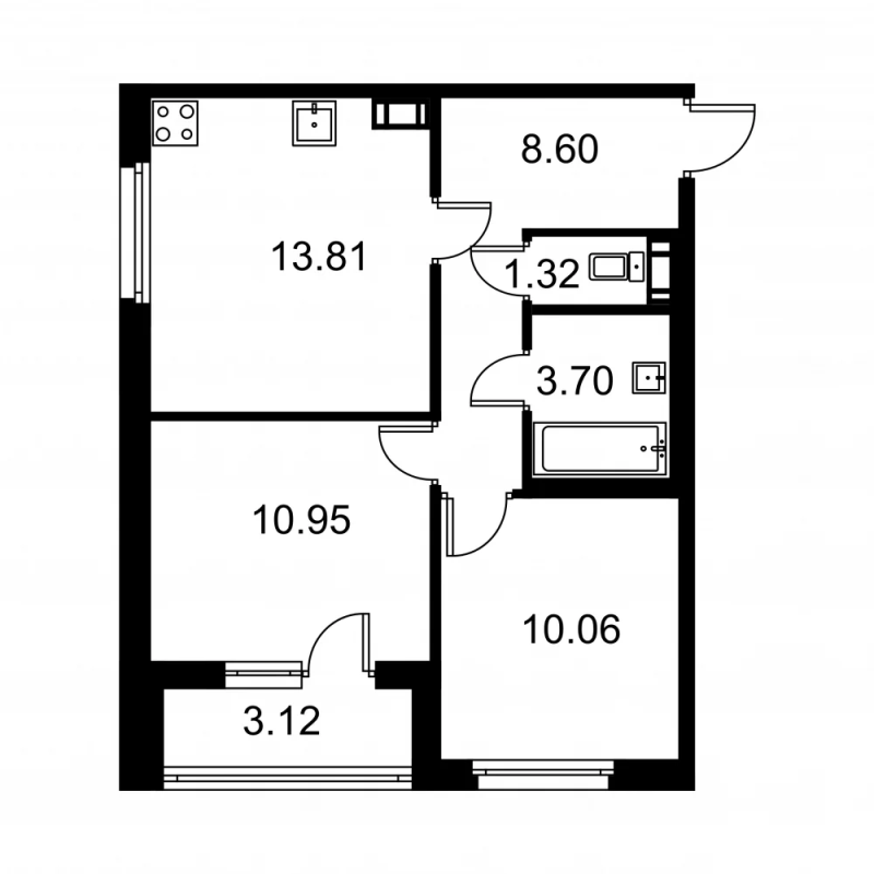 2-комнатная квартира, 50 м² в ЖК "Квартал Заречье" - планировка, фото №1