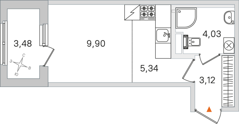 Квартира-студия, 22.39 м² в ЖК "Дубровский" - планировка, фото №1