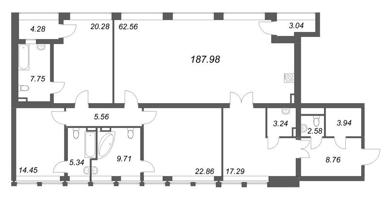 5-комнатная (Евро) квартира, 179.1 м² в ЖК "Дефанс Премиум" - планировка, фото №1