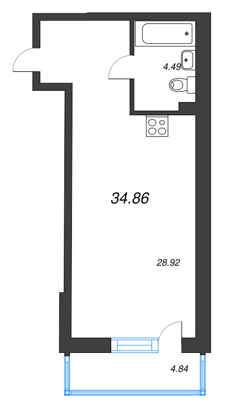 Квартира-студия, 34.86 м² в ЖК "Охтинские высоты" - планировка, фото №1