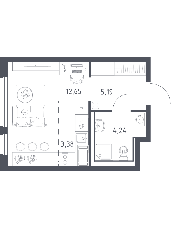 Квартира-студия, 25.46 м² в ЖК "Новое Колпино" - планировка, фото №1