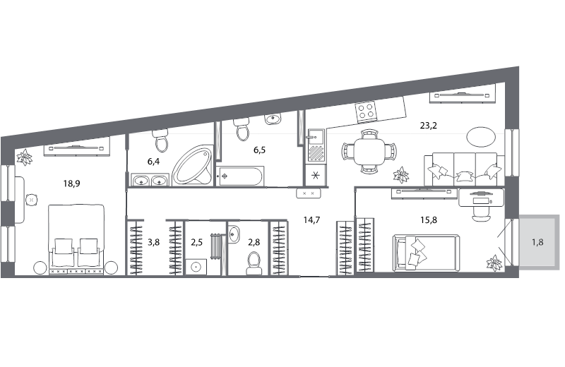 3-комнатная (Евро) квартира, 95.1 м² в ЖК "Северная корона" - планировка, фото №1