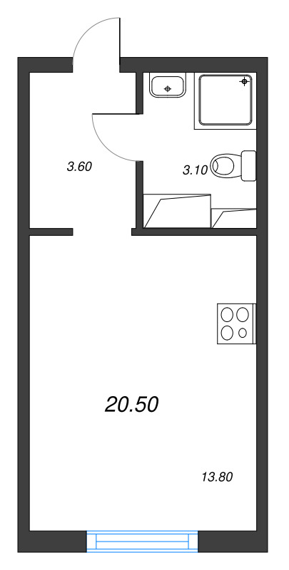 Квартира-студия, 20.5 м² - планировка, фото №1