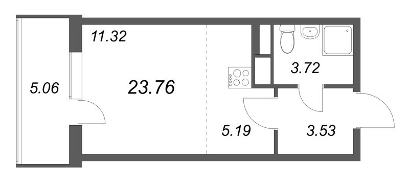 Квартира-студия, 23.76 м² в ЖК "ЮгТаун" - планировка, фото №1