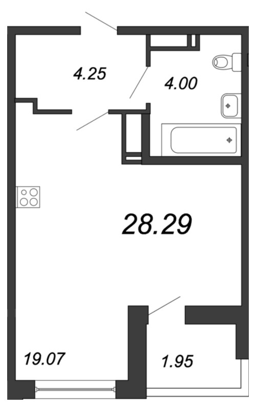 Квартира-студия, 29.1 м² - планировка, фото №1
