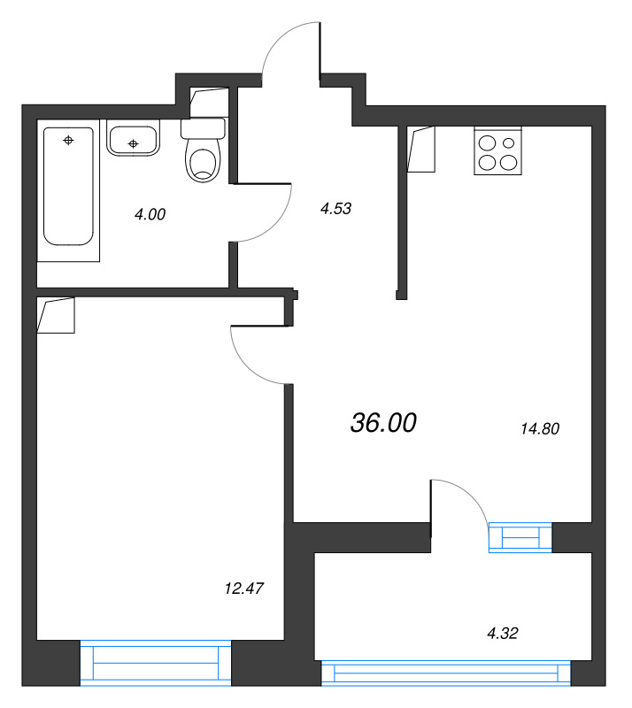 1-комнатная квартира, 36 м² в ЖК "Ultra City 3.0" - планировка, фото №1