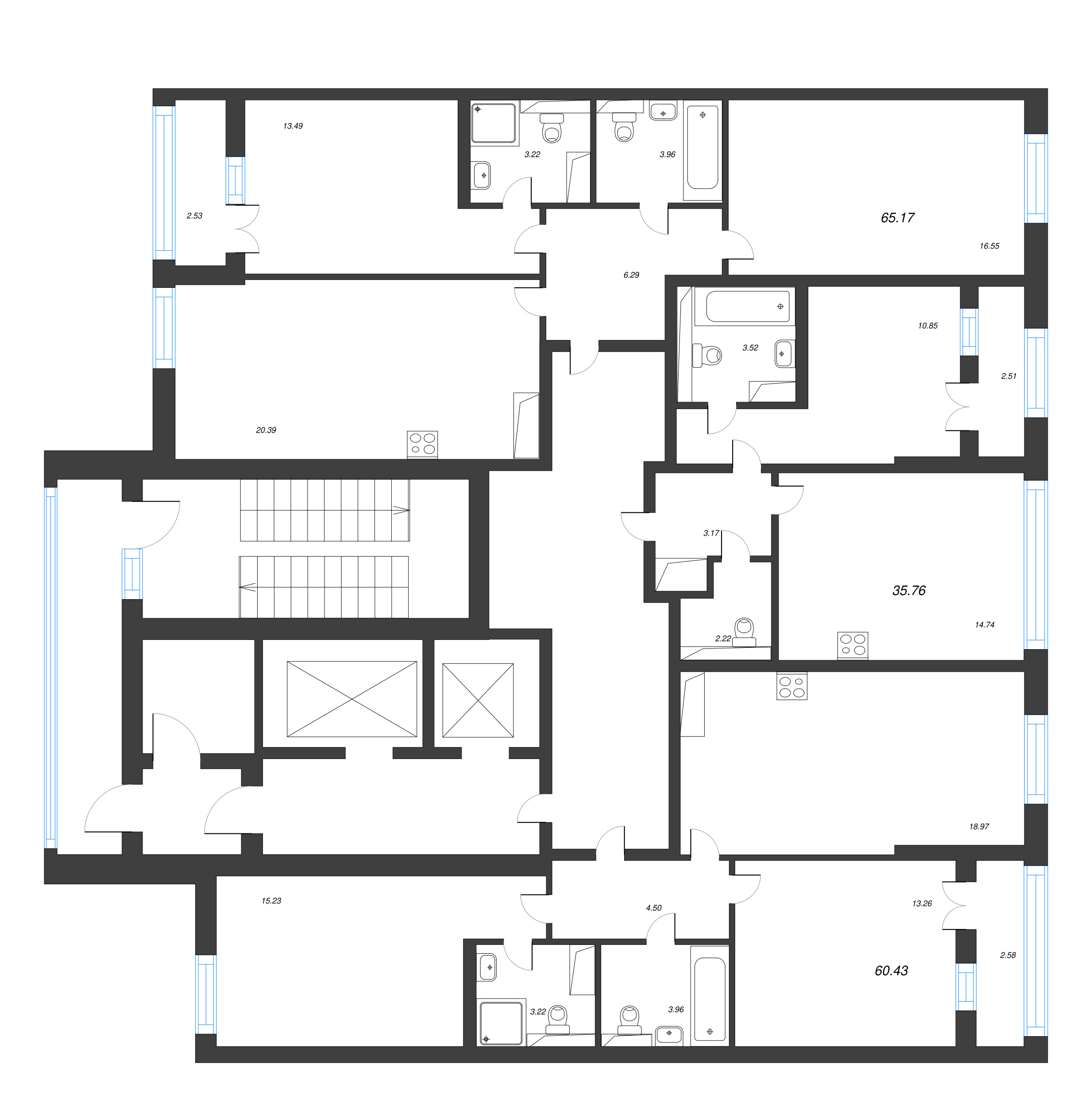1-комнатная квартира, 35.76 м² в ЖК "Цивилизация на неве" - планировка этажа