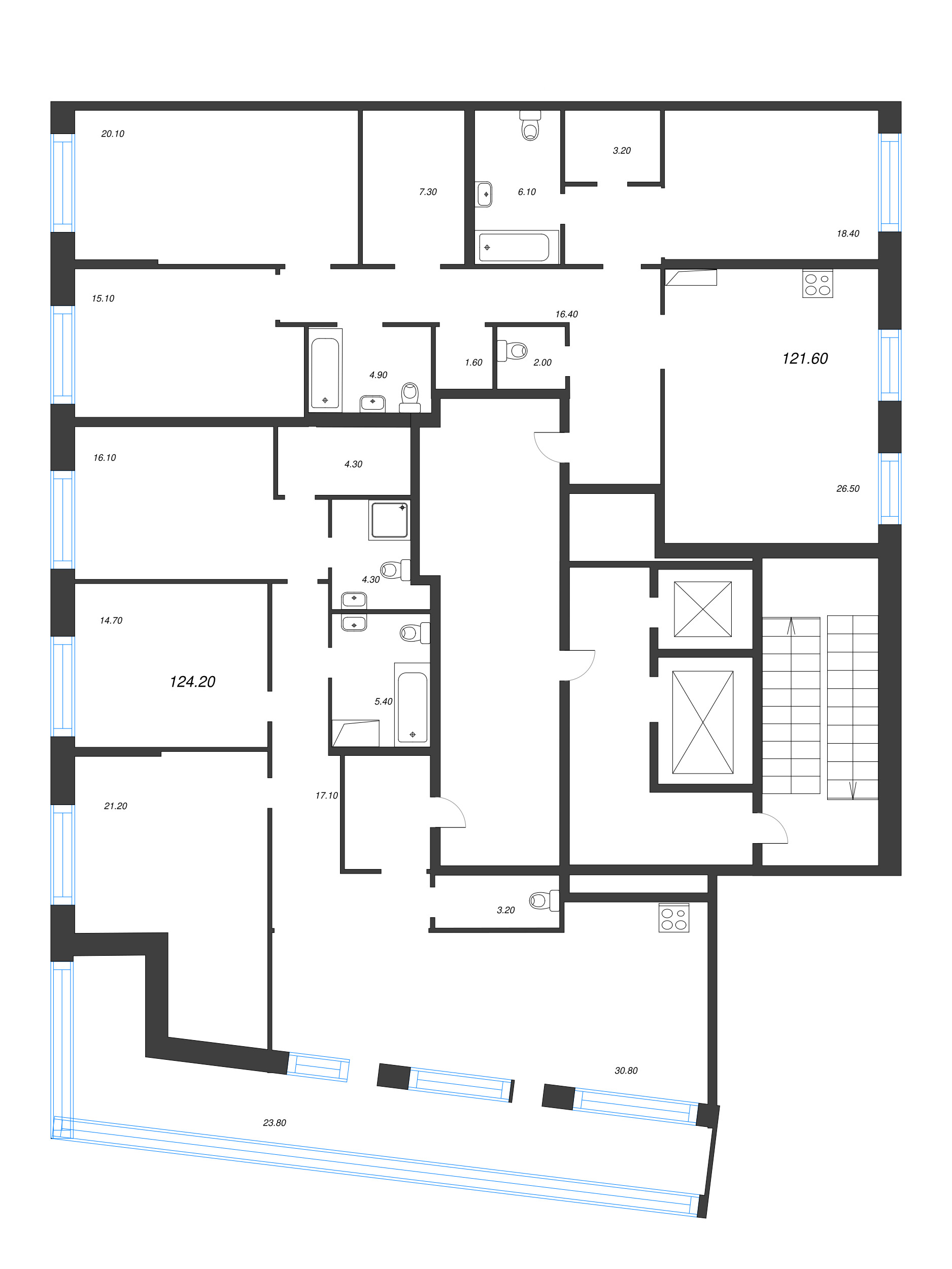 4-комнатная (Евро) квартира, 124.2 м² в ЖК "ЛДМ" - планировка этажа