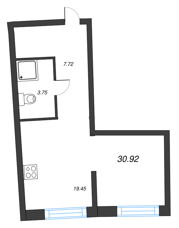 Квартира-студия, 30.92 м² в ЖК "Аквилон Riva" - планировка, фото №1