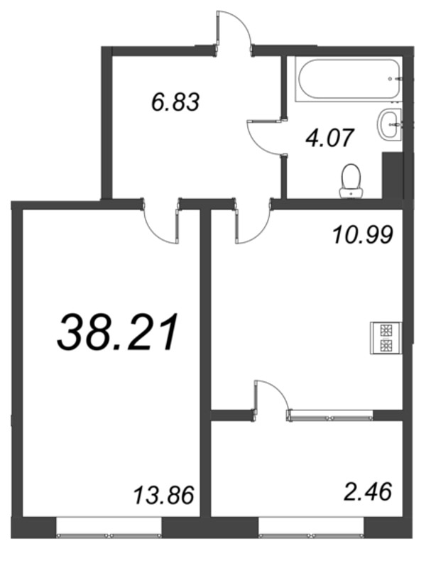 1-комнатная квартира, 38.21 м² в ЖК "Pixel" - планировка, фото №1