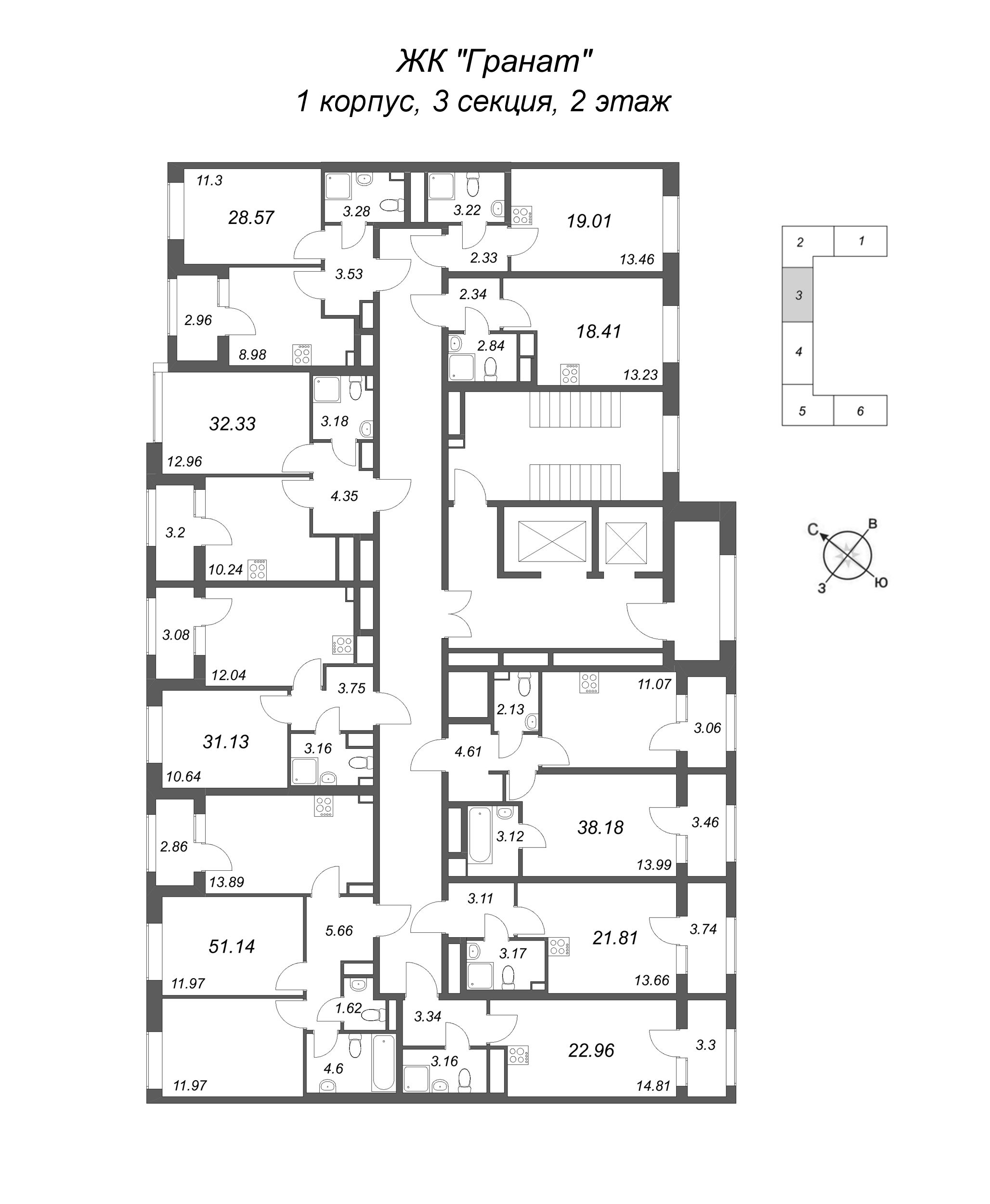 Квартира-студия, 21.81 м² в ЖК "Гранат" - планировка этажа