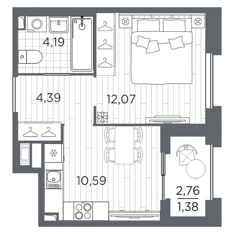 1-комнатная квартира, 32.62 м² в ЖК "Оптимист" - планировка, фото №1